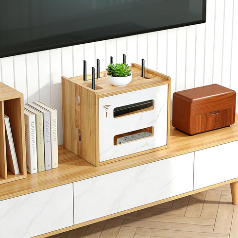 OVECIOPO 13.39"x10.12"x11.02" Router Shelf Wall Mount, WiFi Router Box Hider & Modem Storage Box with Multiple Cable