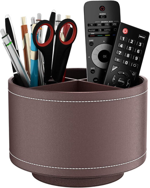 Thipoten Faux Leather Remote Control Holder, 360° Art Supply Organizer for Office Supplies, Space Saver Caddy