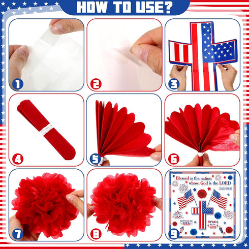 Pajean 67 Pcs God Bless American Bulletin Board Set, Patriotic Christian Classroom Decoration with American Flag Cross