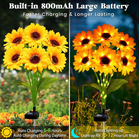 2 Pack 12 60 Solar Garden Lights Outdoor, Sunflower Lights with Sunflower, Waterproof Led Garden Fall Decor, Gifts