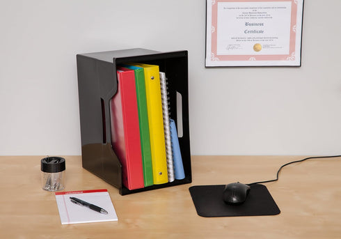 IRIS USA Large Portable Desktop File Box, 4 Pack with Open Lid, Side Handles for Letter Size, Black