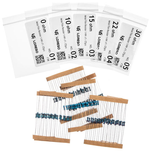 Loreso Resistor Variety Pack, 1200 pcs 1/4W 1% Metal Film Resistor Pack, ROHS Compliant