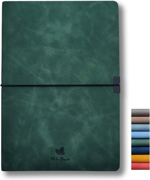 Writing Journal Notebook, A5 5.8x8.3”, College Ruled/Lined, Premium Faux Leather Soft Cover, Green, Inner Pocket,