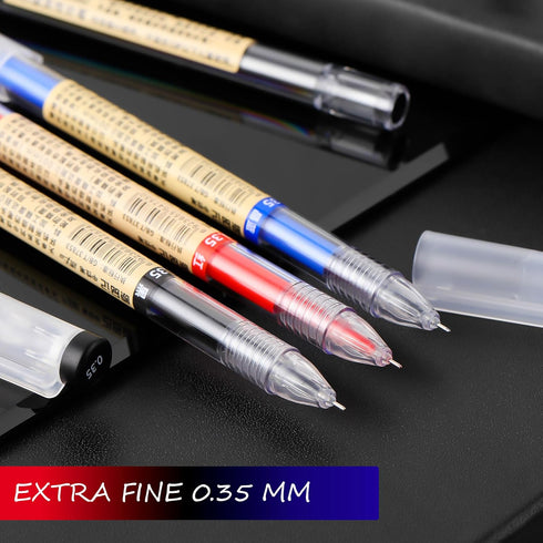 RIANCY Gel Pens, Liquid Ink Rollerball, Black Gel Ink, Quick Drying 0.35mm Japanese Style Extra Fine Point Pens for