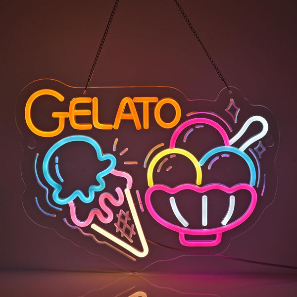 Gelato Neon Sign, Neon Lights Hanging Wall Art Decoration for Restaturant Shop