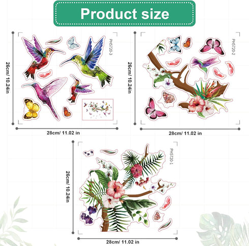 Zonon Hummingbirds Wall Decals, Peel and Stick Vinyl Stickers with Butterfly Flowers for Living Room Bedroom Decor