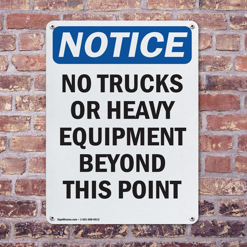 (2 Pack) No Trucks Or Heavy Equipment Beyond OSHA Notice Sign - 7 Inch X 10 Inch Aluminum Metal Signs