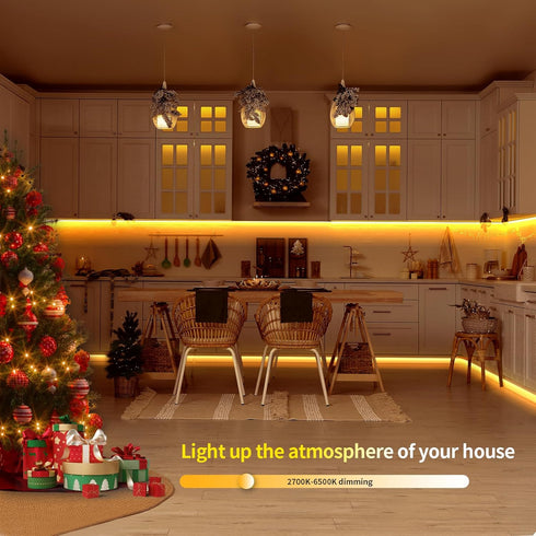Yeqeeshine 16.4ft 12V 2700K- 6500K COB LED Strip Lights, DC Tunable White COB LED Strip Light Work with Alexa Google