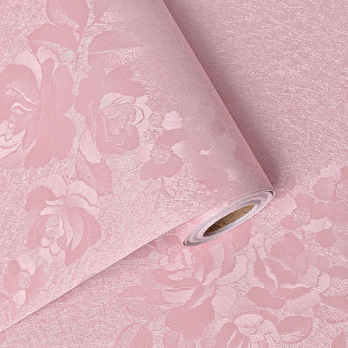 Pink Wallpaper Silk Embossed Floral Pink Contact Paper Peel and Stick Self