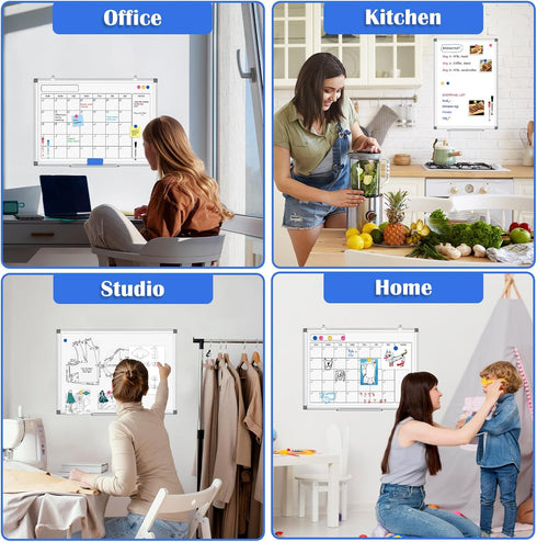 Monthly Calendar Dry Erase Whiteboard, 24" x 18", Magnetic, Double-Sided Portable Board for Office, Kitchen, School