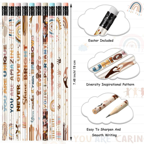 Gerrii 100 Pcs Inspirational Pencils Bulk, Motivational Boho Rainbow Pencils with Eraser for Kids