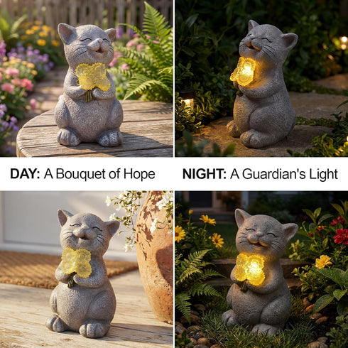 PETAFLOP Solar Cat Garden Statue Decor with Sunflower, Birthday Housewarming Gifts for Mom Grandma Women Cats Lover