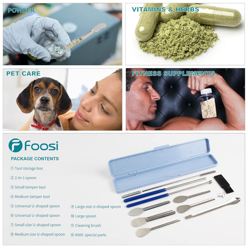 All Sizes Capsule Filling Machine Kit for Pill Filler #000, 00, 0, 1, 2, 3, 4, 5-11 Piece Micro Lab Spoons, Spatula