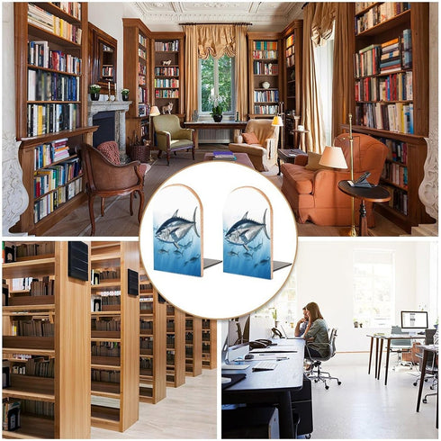 VstaDank 1 Bluefin Tuna Thunnus Bookends for Shelves Non Skid Book Stoppers Universal Economy Bookend Heavy Duty Wood