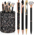 Sabary 8 Pcs Ballpoint Pens with Pen Holder, Metal Crystal Diamond Pen, Glitter Pencil Holder, Fancy Black Ink Pens for