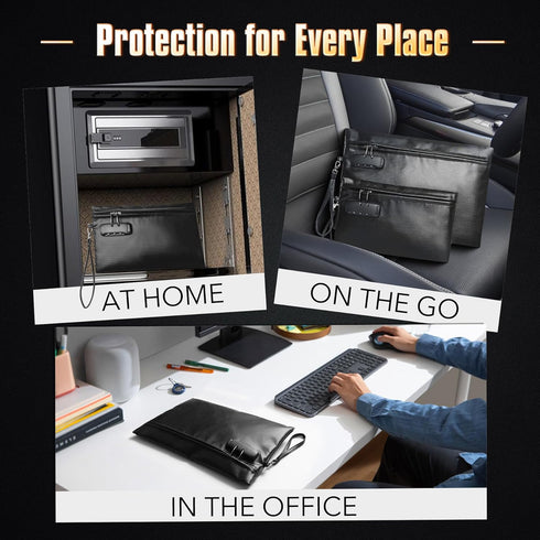 CarryWise Set 2 6200F 14"x9.8" 10.6" 6.7", Fireproof Document Bag with Lock, Pcs Money Box for Cash & Passport, Fire