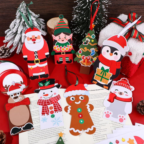 LIUBUJINGYING 32 Sets Cartoon Bookmarks Craft Kits DIY Character Holiday Bookmarks with Santa Snowman Reindeer Design