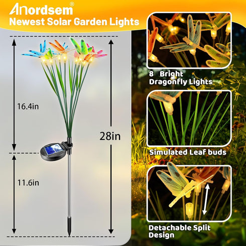 Solar Dragonfly Fairy Lights Outdoor Garden Decor 2 Pack, Newest Solar Swinging Firefly Animal Lights Yard Planter Patio Flowerbed Pathway Lawn Decorative Outdside, Waterproof&High Flexible Wire