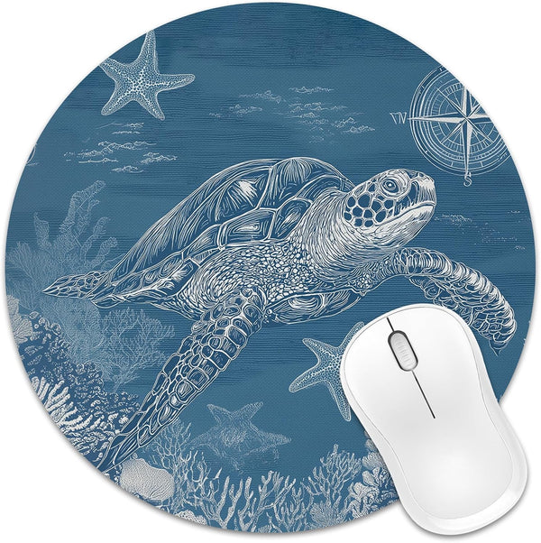 Velluxion Sea Turtle Mouse Pad 8x8 in, Cute Chill Vibe Ocean Themed Round