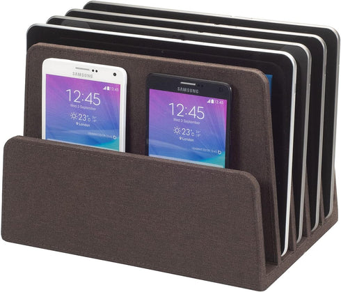 MobileVision Executive Dark Brown Desktop File Folder Organizer, 5 Slot Dividers and Paper Tray