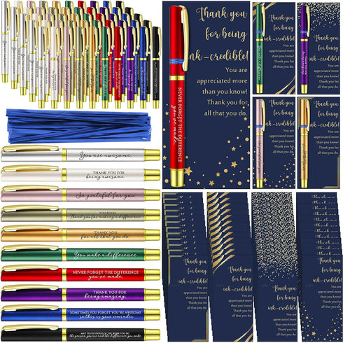 Sayglossy 60 Sets Employee Appreciation Gifts Inspirational Ballpoint Pen with Thank You Greeting