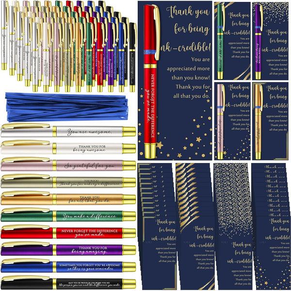 Sayglossy 60 Sets Employee Appreciation Gifts Inspirational Ballpoint Pen with Thank You Greeting