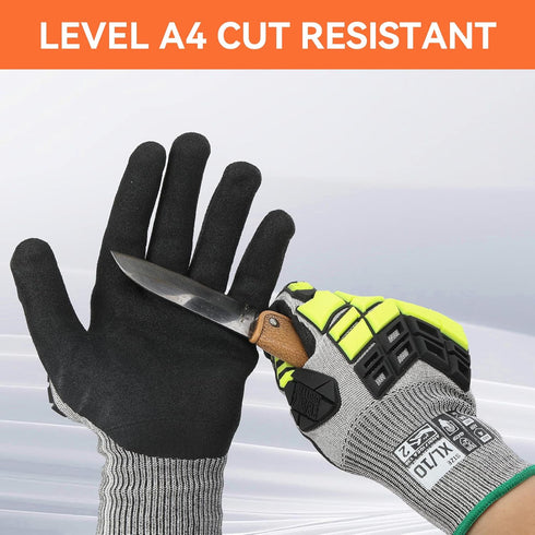 Safety Work Gloves, Impact Gloves for Men Women, Cut Resistant Non-Slip Heavy Duty with Nitrile Grip