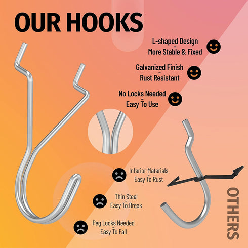 HUHOLE 80 Pack Pegboard Hooks, J-Hook, 1 Inch Silver Hooks, Ideal Display Pegs for Hanging Jewelry, Tools, Retail Items