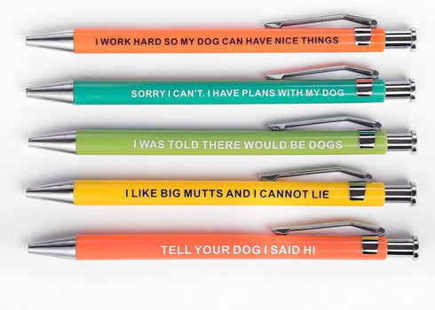 MilkToast Brands Funny Dog People Pens, A snarky gag gift set for pet owners or coworkers, Black ballpoint pens by MilkToast Brands