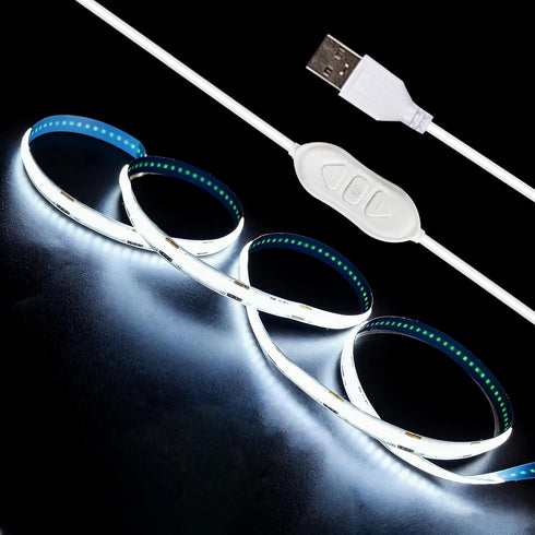 XINGZHI 5V USB LED Strip Lights 3.28FT, 3Key COB LED Light Strip White,