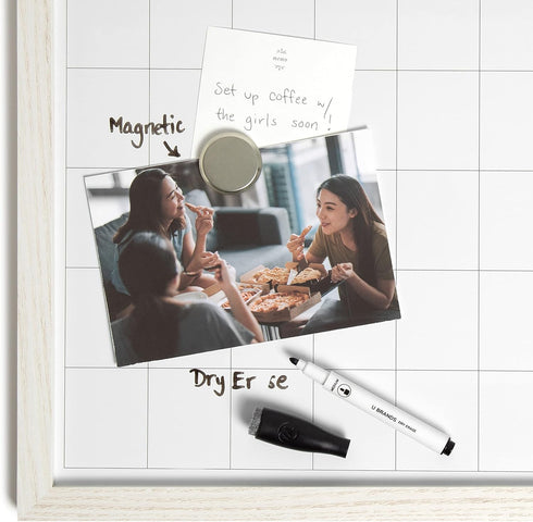 U Brands Rustic Dry Erase Calendar with White Wooden Frame, 14” x 14”