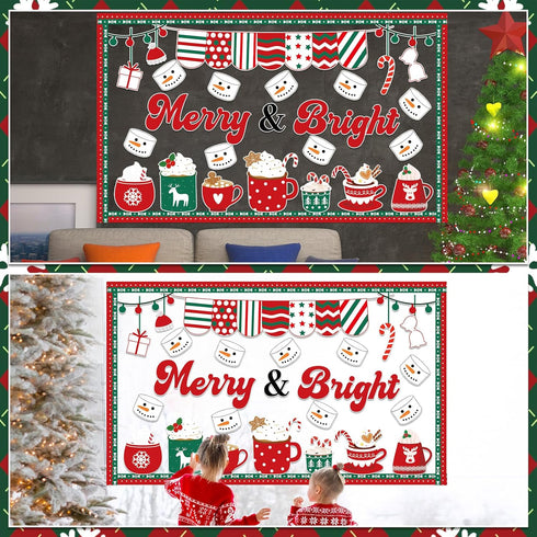Winter Bulletin Board Decorations Merry Christmas Cutouts, Hot Cocoa Set for Holiday Classroom Decor