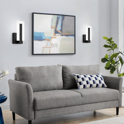 JERANDO 6000K Modern LED Acrylic Wall Sconce, Black Indoor Wall Light Fixtures, Cold White Wall Mounted Lamp, Wall