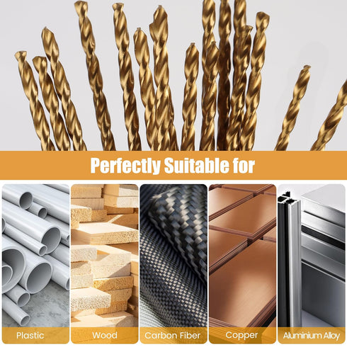 Mulwark M35 15 Piece Cobalt Drill Bit Set, Titanium Nitride Coated for Hardened Steel, Plastic, or Wood