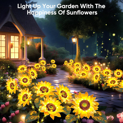 3 Pack 9 800mAh 12H IP65 Solar Flowers Outdoor Waterproof: Silk Sunflower Solar Lights with Battery Runtime - Auto