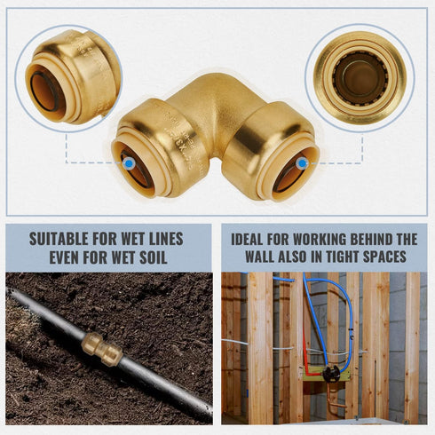 SUNGATOR 3/4-Inch PEX Elbow, Push Fit 90-Degree Plumbing Fitting with Disconnect Clip, 2-Pack, No Lead Brass