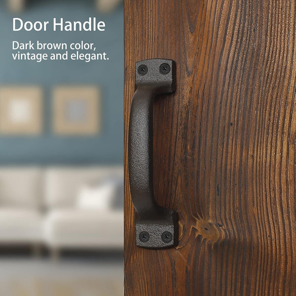 Heavy Solid Cast Iron Barn Door Pulls Handles, 7inch Metal Hardware for Sliding Gate, Drawer, Garage - Dark Brown 2 Pack