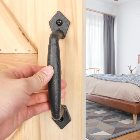Sliding Rustic Barn Door Handles, 8 Inch Heavy Duty Large Design Pull for DIY Sliding Barn Door, Matte Black