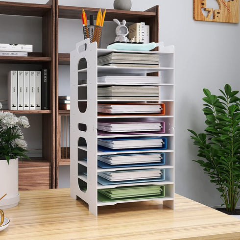 Natwind Stackable Paper Organizer for Desk, 10-Tier White Desktop File Sorter for Home Office, School