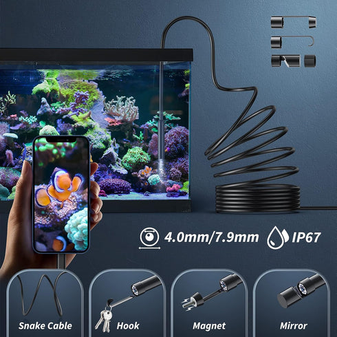 Kinpthy 1920P 8 16.4ft Endoscope Camera with Light, HD Borescope Tools with Adjustable LED Lights, Endoscope