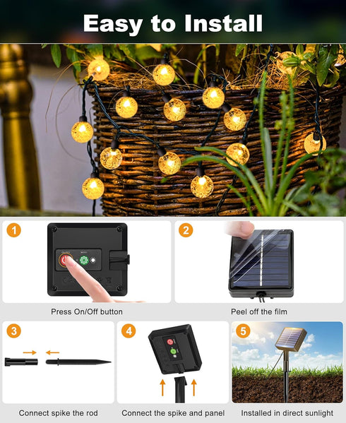 2 Pack 98 100 8 btfarm Solar String Lights Outdoor Waterproof, Total FT LED Solar Powered Patio Light, Lighting Modes