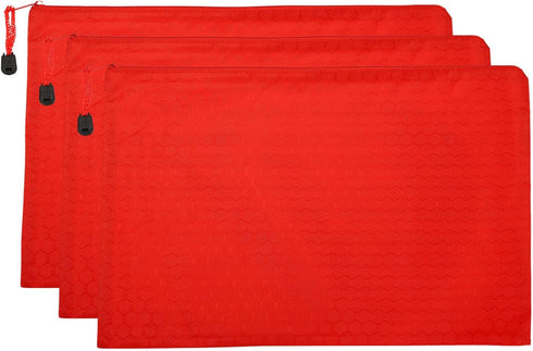 PATIKIL Waterproof Zipper File Bags, 3 Pack A4 Document Holders, Pencil Pouch for Office, Red Color