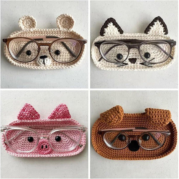 STDEV Knitted Glasses Holder Animal Shape Decorative Desk Organizers Crochet Eyeglass Desk Storage Tray Craft Soft
