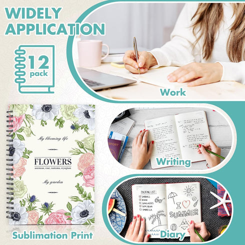 Seajan 12 Pcs Sublimation Journal Blank Notebooks, A5, 120 Pages, Spiral Notebooks for Students, Teacher Gifts