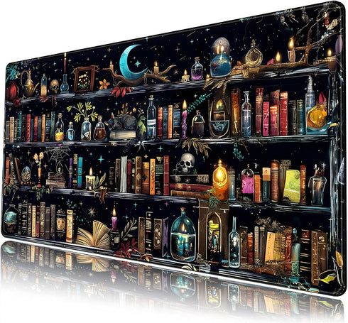 FGHRHT Bookshelf Desk Mat Black Library Aesthetic Desk Pad Large Gaming Mouse Pad