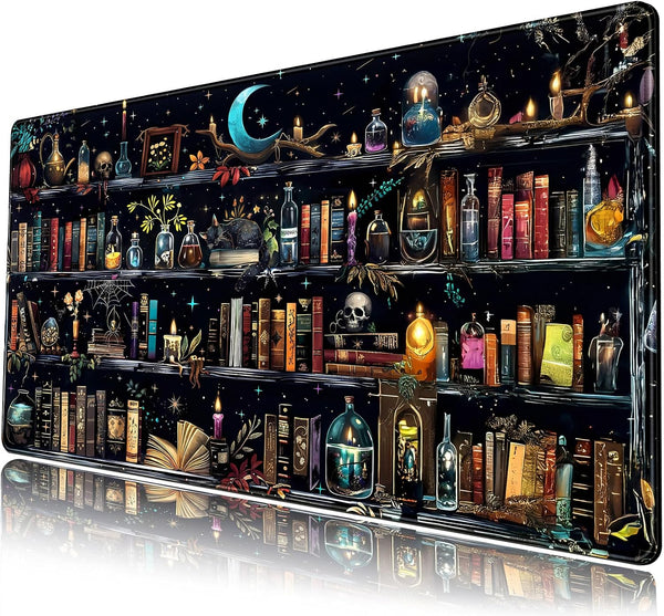 FGHRHT Bookshelf Desk Mat Black Library Aesthetic Desk Pad Large Gaming Mouse Pad