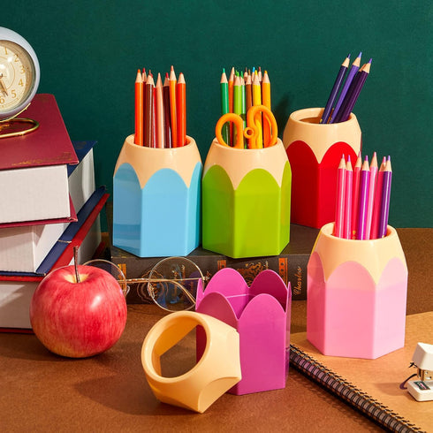 Henoyso 10 Pieces Pencil Shaped Cups for Classroom, Cute Pen Holders, Colorful Makeup Brush Container for Office