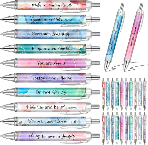 Yeaqee 50 Pcs Motivational Quotes Ballpoint Pens Bulk, Stylish Retractable Gift Pens for Women Students, Pastel Style