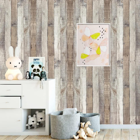 Vintage Wood Wallpaper, Self Adhesive Removable Distressed Look, 17.71 x 120 Vinyl Shelf Covering