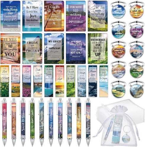 Jetec 150 Bible Verses Gift Set, 30 Christian Bookmarks, Pens, Notebooks, Keychains